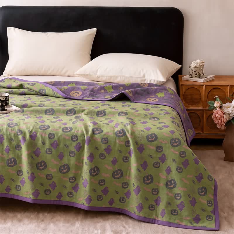 Coperta in cotone reversibile con motivo zucca e fantasma di Halloween - image 44