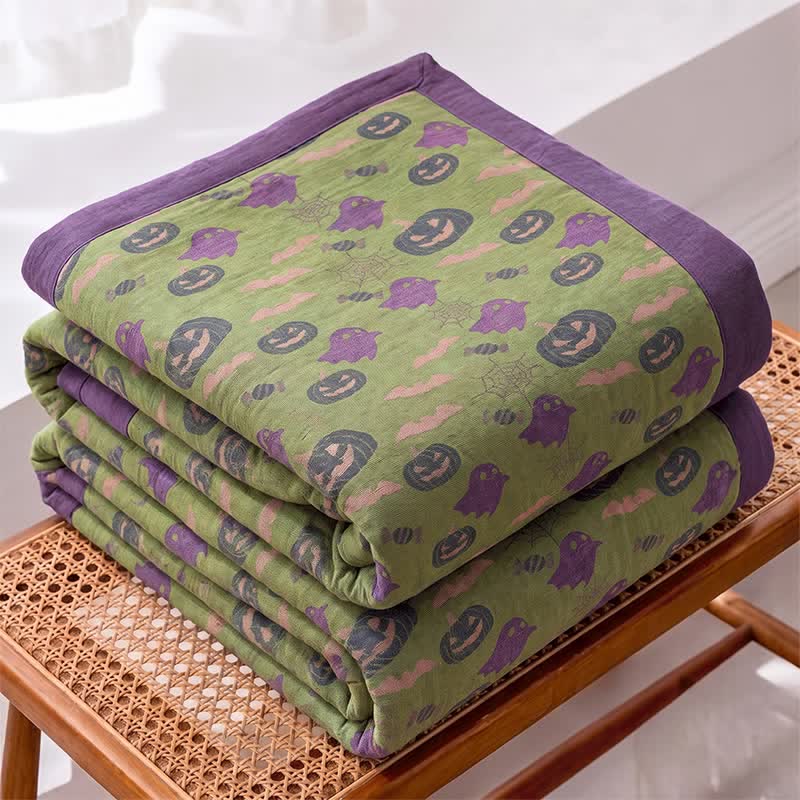 Coperta in cotone reversibile con motivo zucca e fantasma di Halloween - image 42