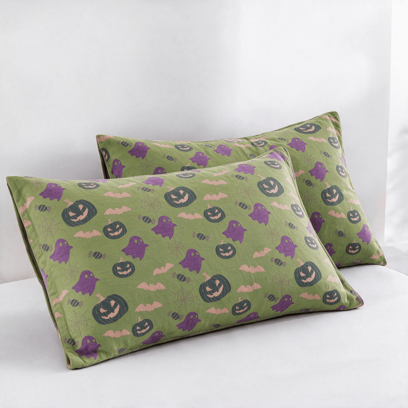 Coperta in cotone reversibile con motivo zucca e fantasma di Halloween - Verde e viola - 2 federe - 51cm x 91cm - image 46