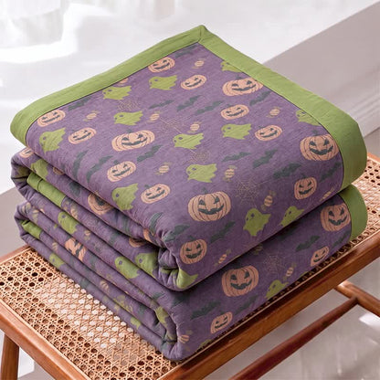 Coperta in cotone reversibile con motivo zucca e fantasma di Halloween - image 37