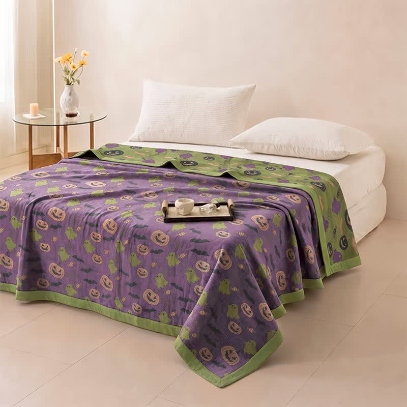 Coperta in cotone reversibile con motivo zucca e fantasma di Halloween - image 39