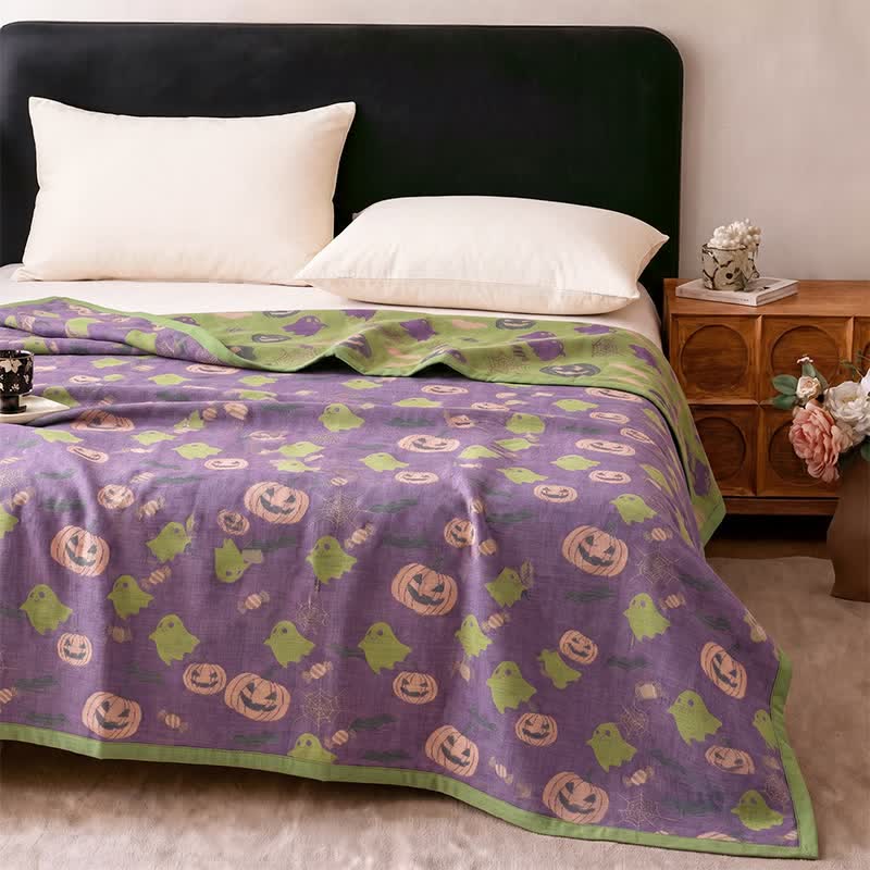 Coperta in cotone reversibile con motivo zucca e fantasma di Halloween - image 38