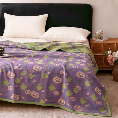Coperta in cotone reversibile con motivo zucca e fantasma di Halloween - image 38