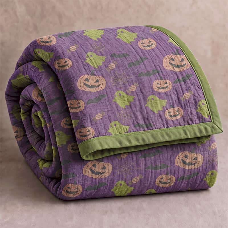 Coperta in cotone reversibile con motivo zucca e fantasma di Halloween - Viola intenso - Coperta - 98" x 94" - image 36