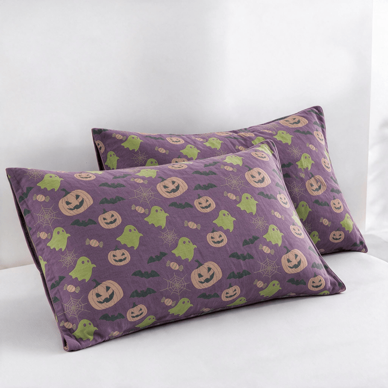 Coperta in cotone reversibile con motivo zucca e fantasma di Halloween - Viola intenso - 2 federe - 51cm x 91cm - image 40