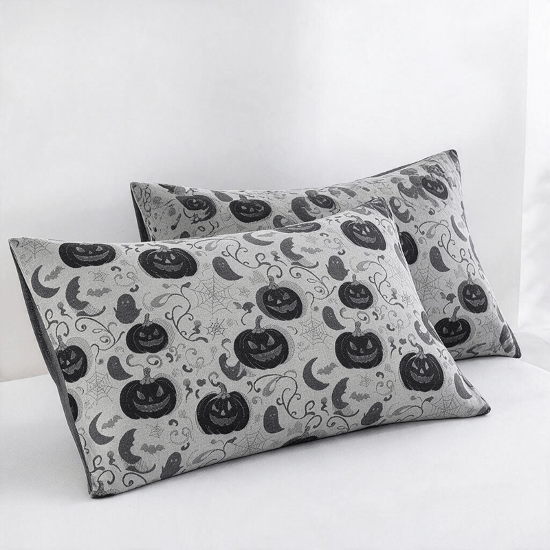 Coperta reversibile in cotone con motivo zucca e fantasma di Halloween - Bianco - 2 federe - 51cm x 91cm - image 10