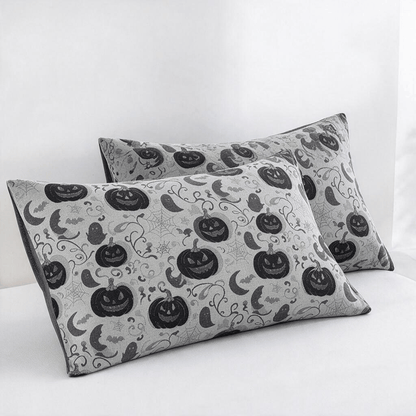 Coperta reversibile in cotone con motivo zucca e fantasma di Halloween - Bianco - 2 federe - 51cm x 91cm - image 10