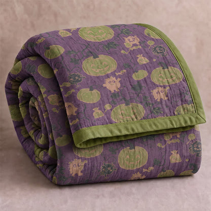Coperta reversibile in cotone con motivo mostro di Halloween - Viola - Coperta - 90" x 92" - image 0