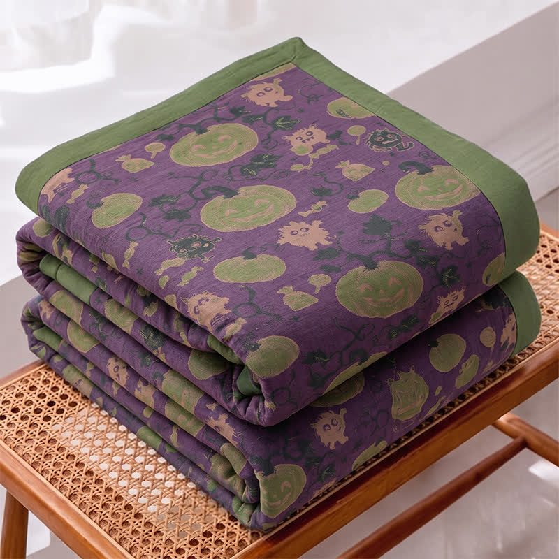 Coperta reversibile in cotone con motivo mostro di Halloween - image 1