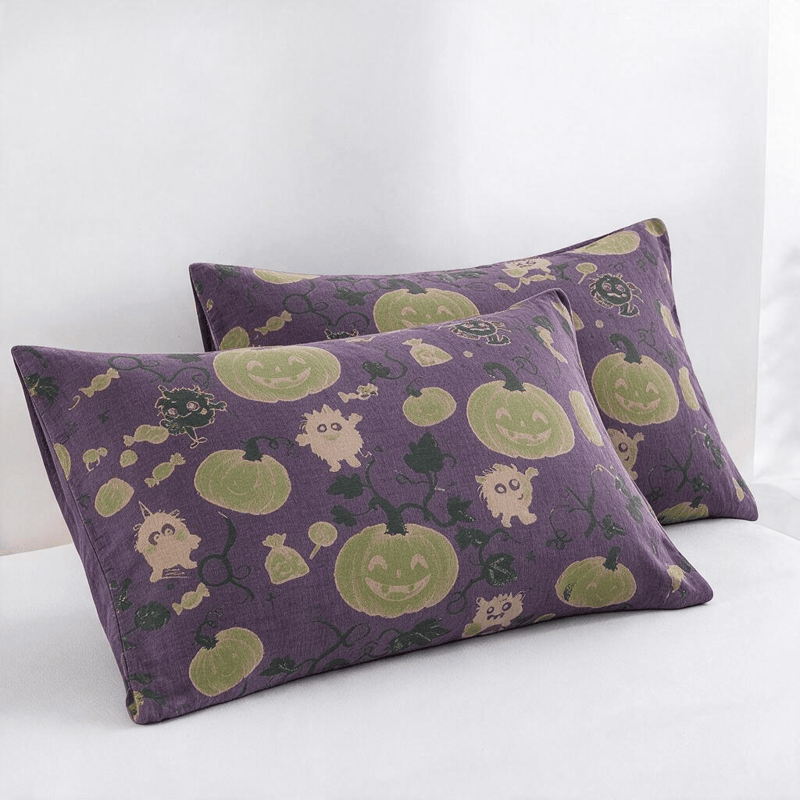 Coperta reversibile in cotone con motivo mostro di Halloween - Viola - 2 federe - 51cm x 91cm - image 5