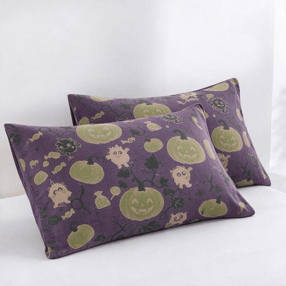 Coperta reversibile in cotone con motivo mostro di Halloween - Viola - 2 federe - 51cm x 91cm - image 5