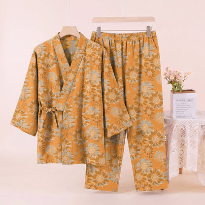 Set pigiama kimono in cotone con stampa girasoli in stile retrò - image 2