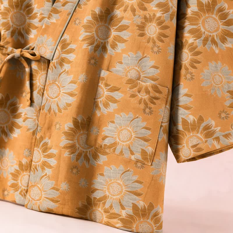 Set pigiama kimono in cotone con stampa girasoli in stile retrò - image 6