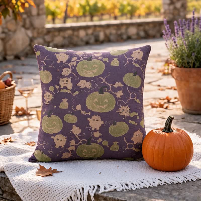 Cuscino in cotone multicolore con zucca e mostro di Halloween - Viola - 45cm x 45cm - Con inserto - image 8