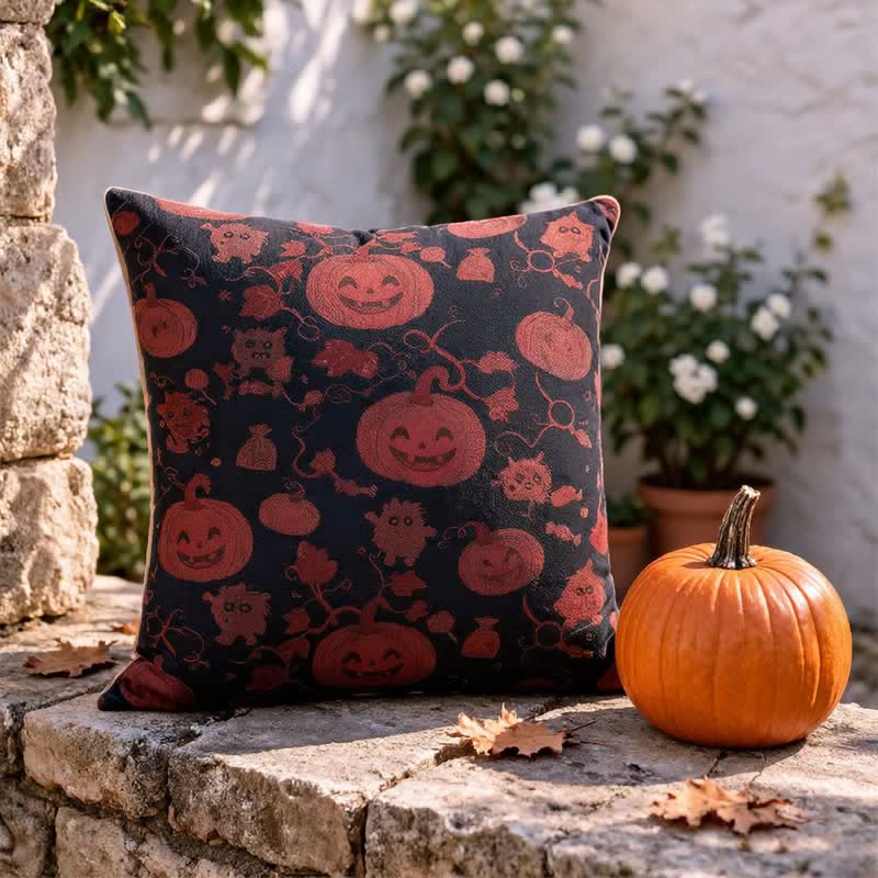 Cuscino in cotone multicolore con zucca e mostro di Halloween - image 5
