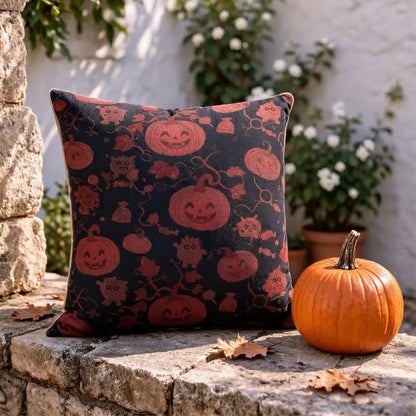 Cuscino in cotone multicolore con zucca e mostro di Halloween - image 5