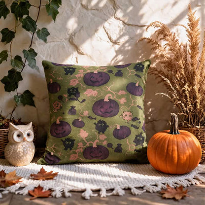 Cuscino in cotone multicolore con zucca e mostro di Halloween - image 14