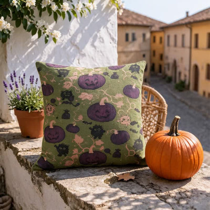 Cuscino in cotone multicolore con zucca e mostro di Halloween - image 13