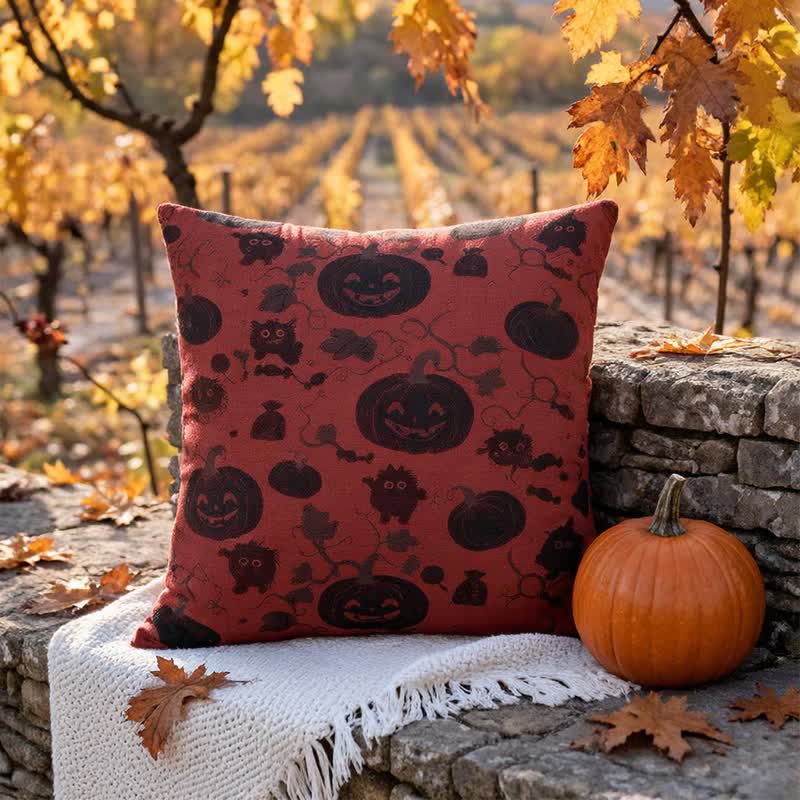 Cuscino in cotone multicolore con zucca e mostro di Halloween - image 3