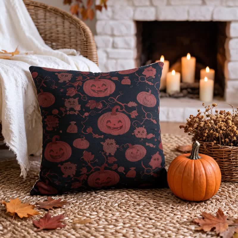 Cuscino in cotone multicolore con zucca e mostro di Halloween - image 7