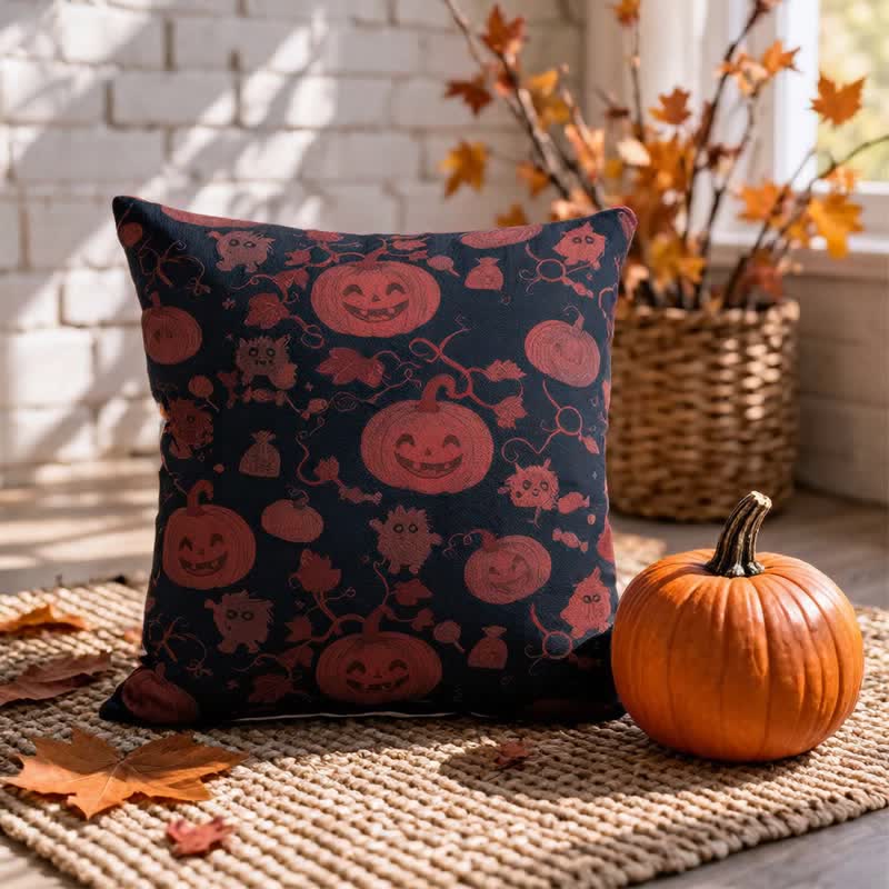 Cuscino in cotone multicolore con zucca e mostro di Halloween - Nero - 45cm x 45cm - Con inserto - image 4
