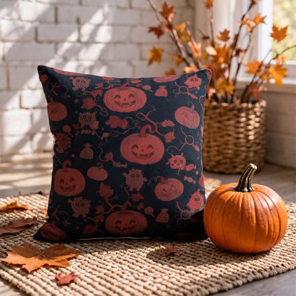Cuscino in cotone multicolore con zucca e mostro di Halloween - Nero - 45cm x 45cm - Con inserto - image 4