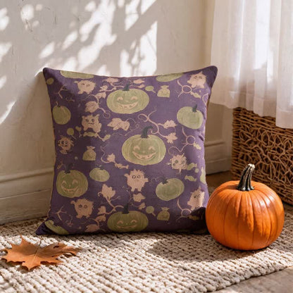Cuscino in cotone multicolore con zucca e mostro di Halloween - image 11
