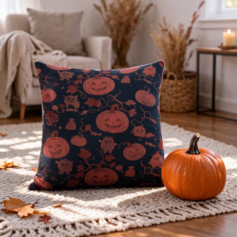 Cuscino in cotone multicolore con zucca e mostro di Halloween - image 6