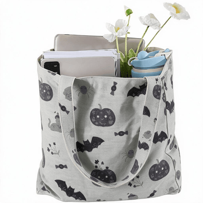 Borsa a tracolla in cotone con stampa di zucca e gatto di Halloween. - image 4