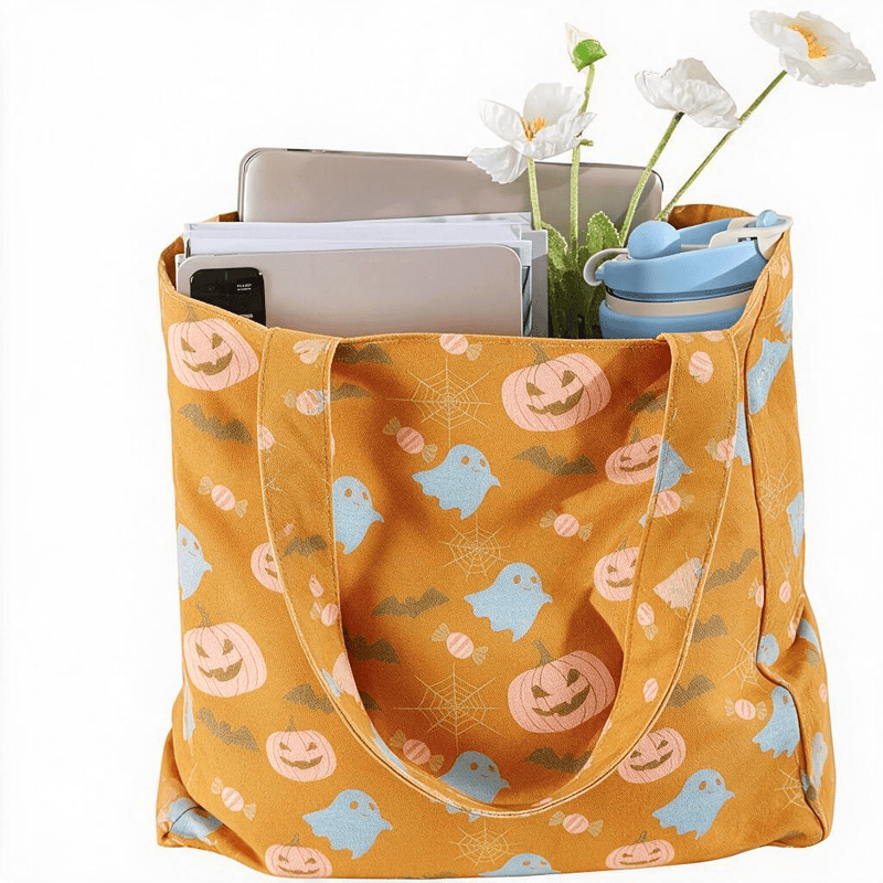 Borsa tote in cotone multicolore con fantasma di Halloween - image 1
