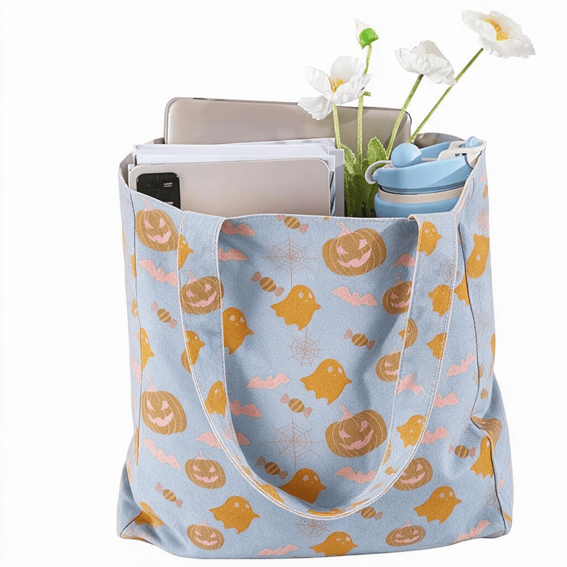 Borsa tote in cotone multicolore con fantasma di Halloween - image 4