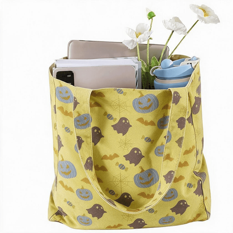 Borsa tote in cotone multicolore con fantasma di Halloween - image 7
