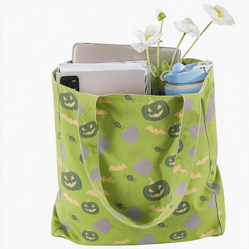 Borsa tote in cotone multicolore con fantasma di Halloween - image 13