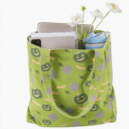Borsa tote in cotone multicolore con fantasma di Halloween - image 13