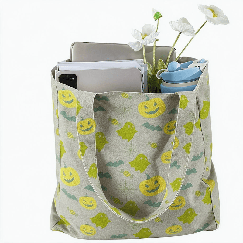 Borsa tote in cotone multicolore con fantasma di Halloween - image 16
