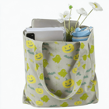Borsa tote in cotone multicolore con fantasma di Halloween - image 16