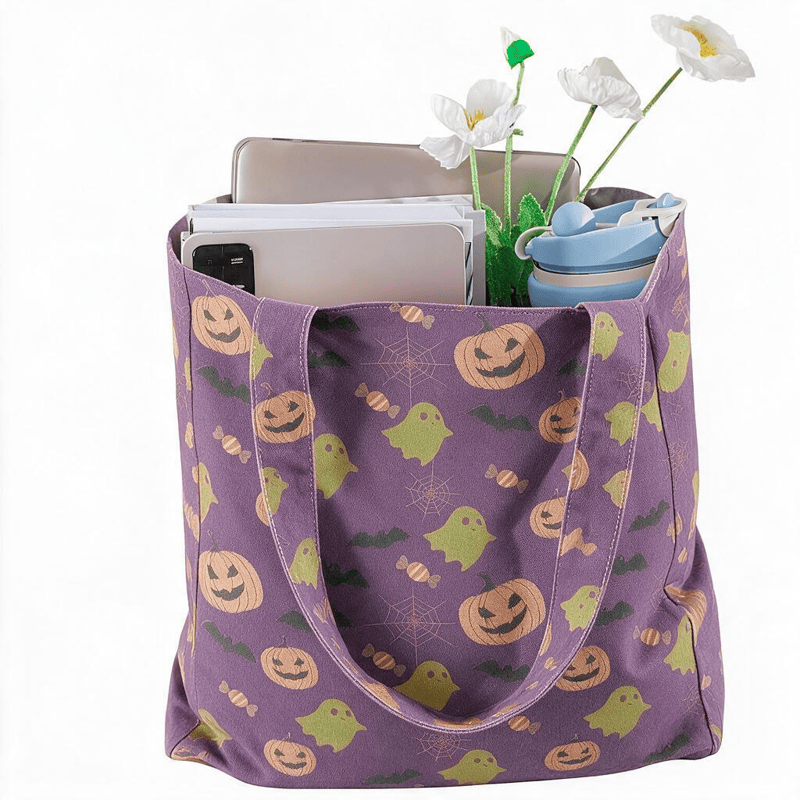 Borsa tote in cotone multicolore con fantasma di Halloween - image 19