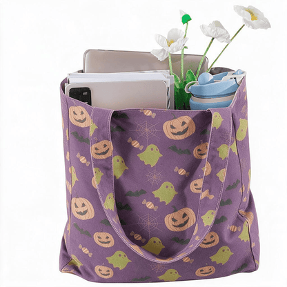 Borsa tote in cotone multicolore con fantasma di Halloween - image 19