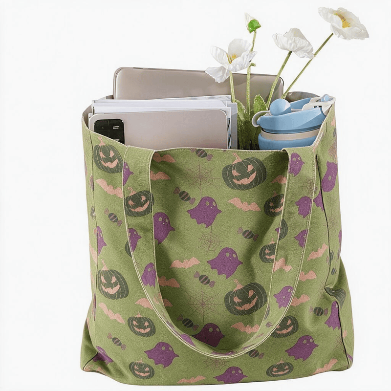 Borsa tote in cotone multicolore con fantasma di Halloween - image 22