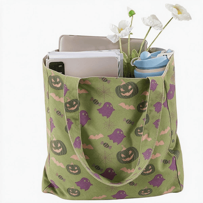 Borsa tote in cotone multicolore con fantasma di Halloween - image 22