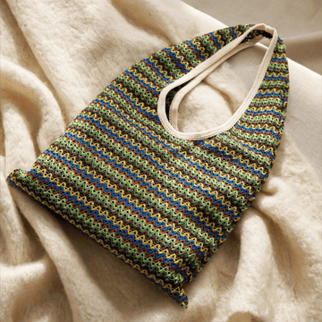 Borsa a tracolla tote a righe ondulate verdi - Verde - 15''L x 12''A - image 0