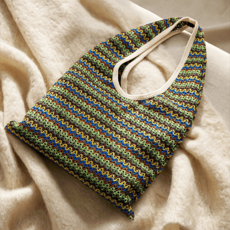 Borsa a tracolla tote a righe ondulate verdi - Verde - 15''L x 12''A - image 0