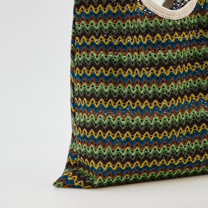 Borsa a tracolla tote a righe ondulate verdi - image 5