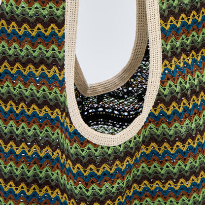 Borsa a tracolla tote a righe ondulate verdi - image 4