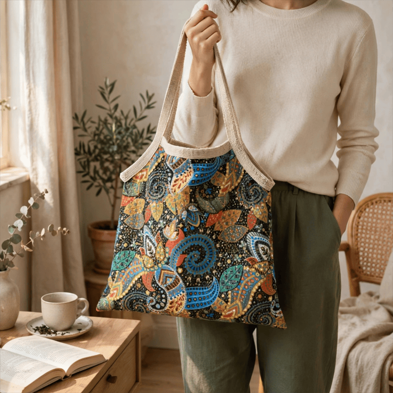 Borsa a tracolla tote con stampa floreale in stile bohémien - 16''L x 15''A - image 0