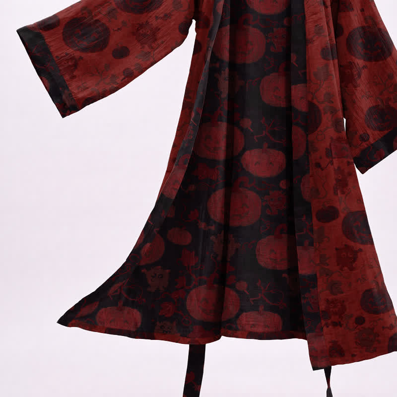 Kimono in cotone rosso e nero a tema mostro di Halloween - image 3
