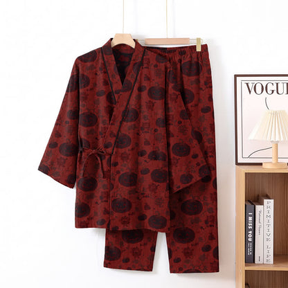 Set pigiama kimono in cotone con stampa zucca di Halloween - Rosso - XL - image 1