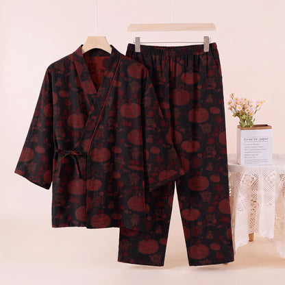 Set pigiama kimono in cotone con stampa zucca di Halloween - image 8