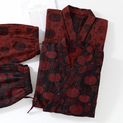 Set pigiama kimono in cotone con stampa zucca di Halloween - image 11