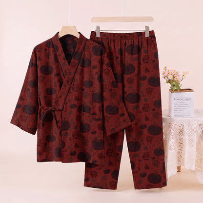 Set pigiama kimono in cotone con stampa zucca di Halloween - image 2